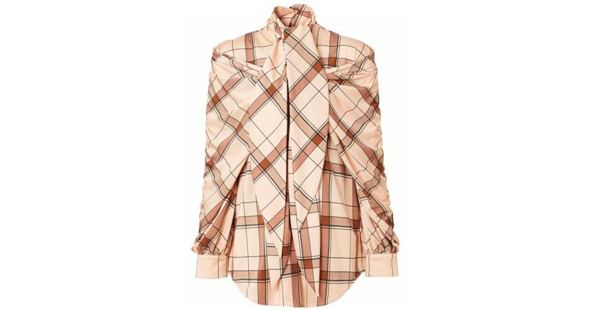 Burberry Synthetic Drapped Sleeve Blouse in Brown | Lyst