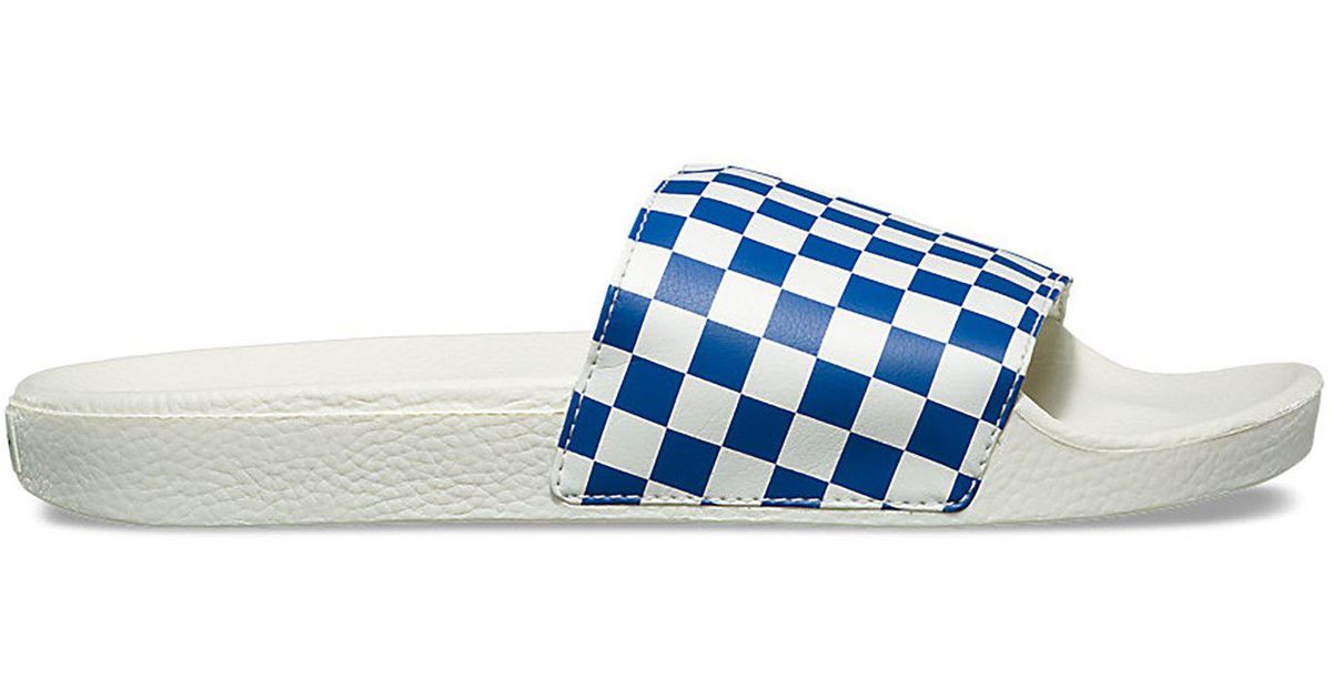 vans checkerboard slides blue