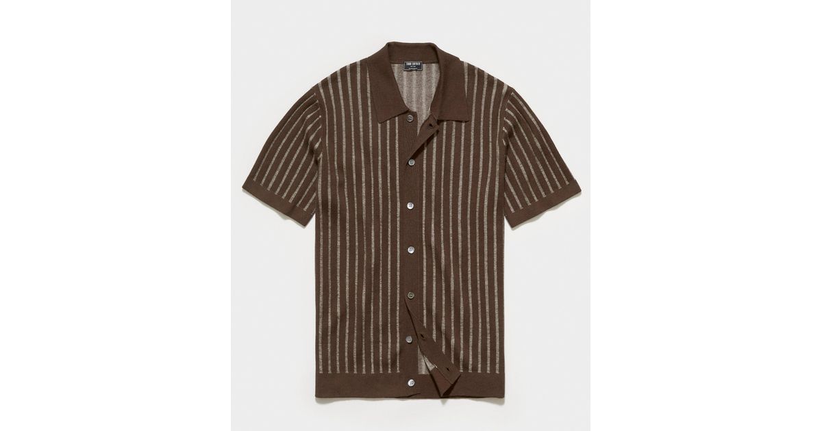 Todd Snyder Silk Short Sleeve Vertical Stripe Full Placket Sweater Polo ...