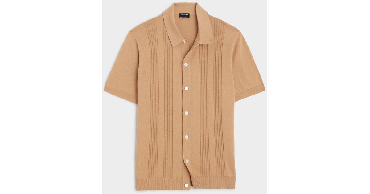 Todd Snyder Silk Cotton Ribbed Full Placket Polo in Natural for Men | Lyst
