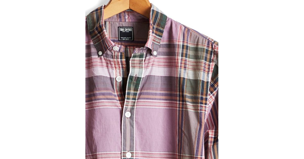 Todd Synder X Champion Lightweight Button Down Purple Madras Shirt for Men - Lyst
