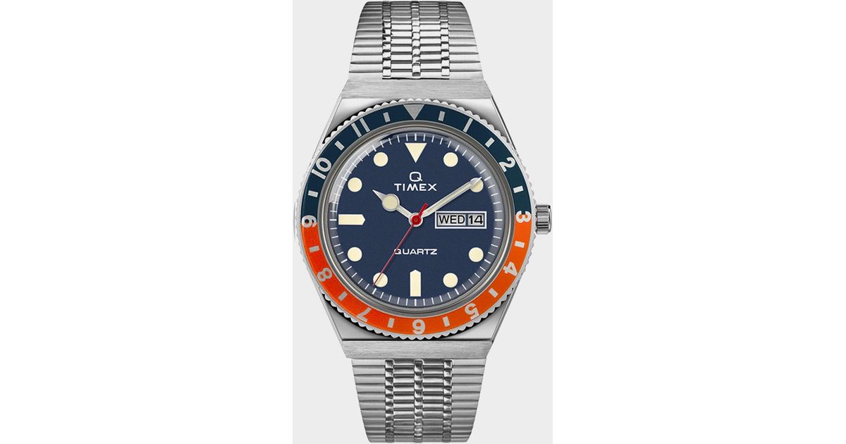 Timex Q Reissue Navy Dial With Navy/orange Bezel Bracelet Watch in Gray ...
