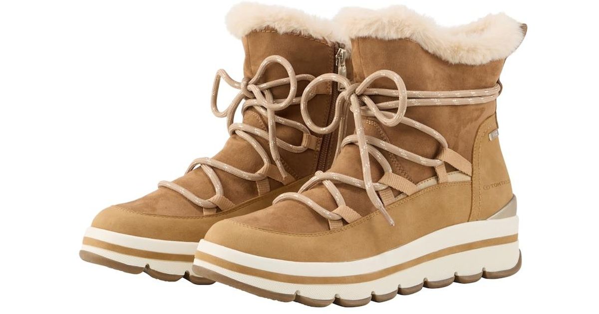 Tom Tailor Schneestiefel mit Plateau-Absatz in Natur Lyst DE