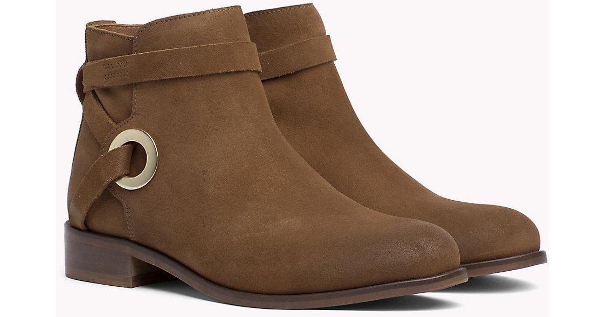 Tommy Hilfiger Suede Eyelet Strap Ankle Boots in Brown - Lyst