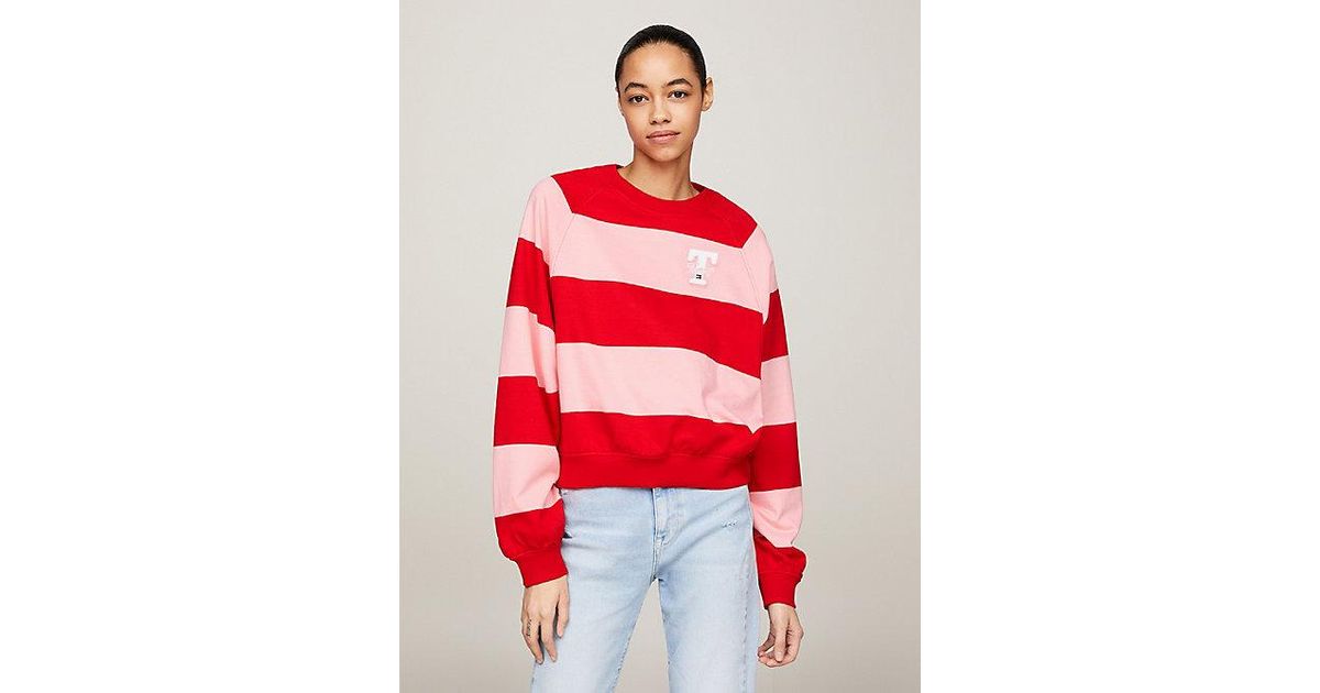 Tommy Hilfiger Relaxed Fit Gestreiftes College-Sweatshirt in Rot