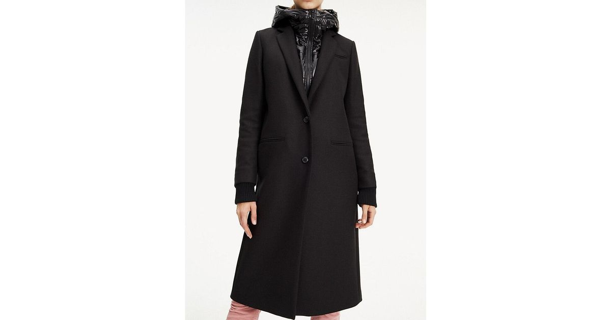 Tommy Hilfiger Contrast Hood Wool Cashmere Coat in Black - Lyst