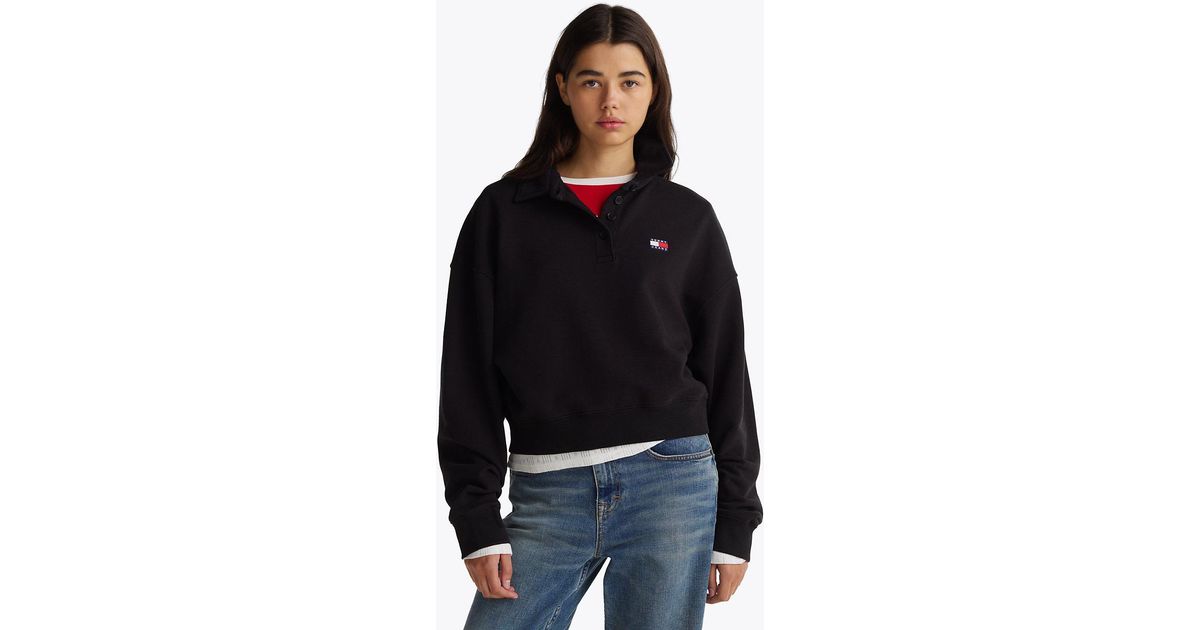 Felpa Squadrata Con Colletto A Polo di Tommy Hilfiger in Nero Lyst