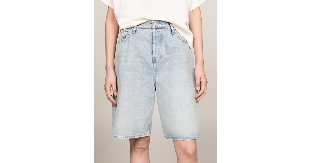 Tommy Hilfiger Mid Rise Oversized Denim Shorts in Blue