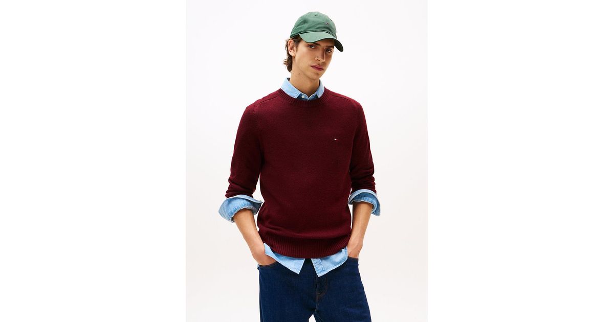 Tommy Hilfiger Pure Lambswool Crew Neck Jumper in Red for Men | Lyst UK