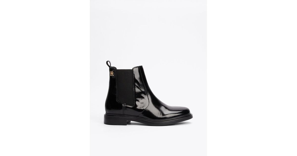 tommy hilfiger black patent boots