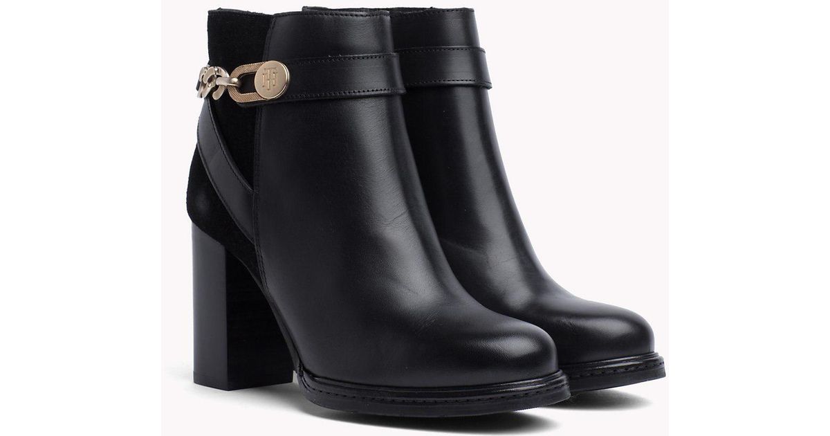 monogram embellishment block heel boots