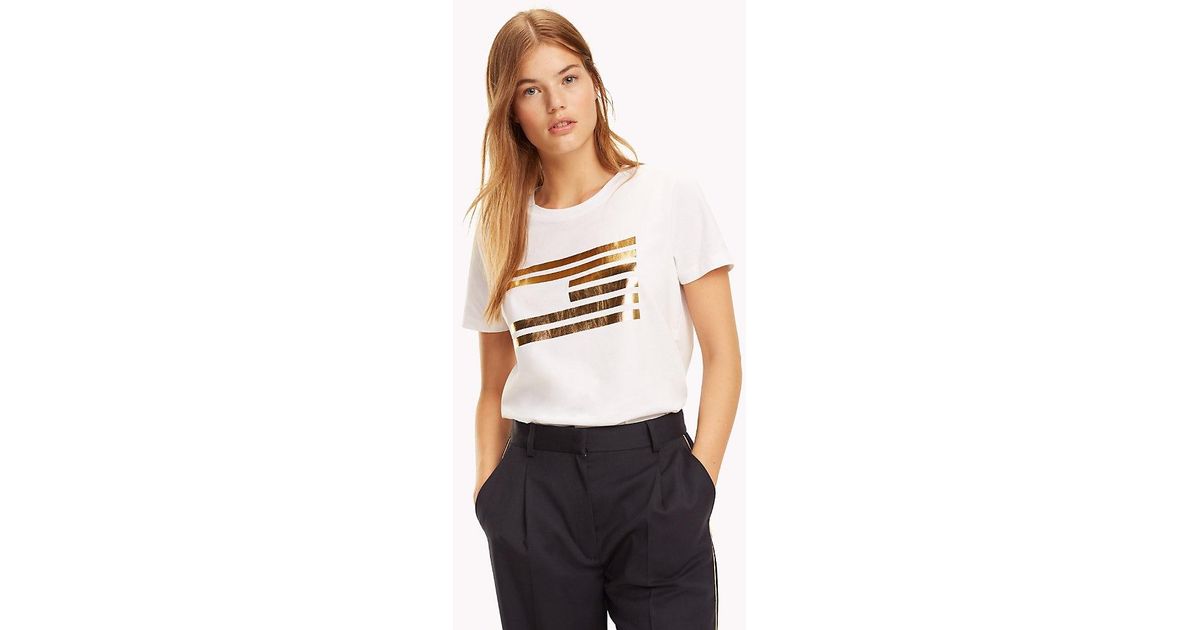 Tommy Hilfiger Cotton Tommy Icons Metallic Logo T-shirt in White - Lyst
