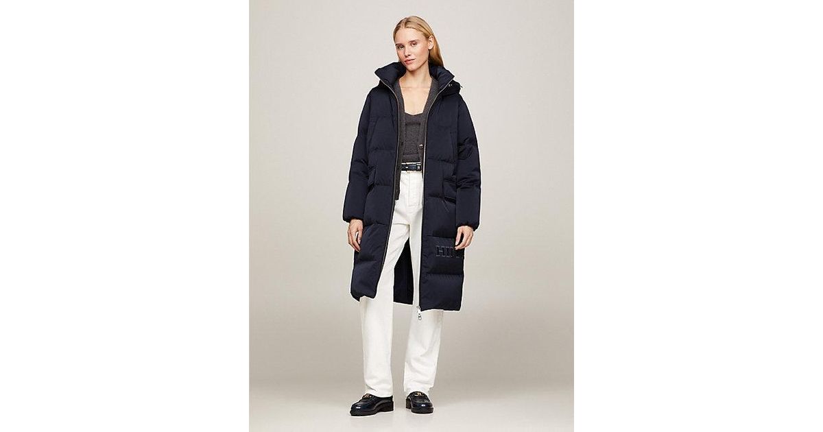 Tommy Hilfiger Maxi jas Met Capuchon En Donsvulling in het Blauw Lyst NL