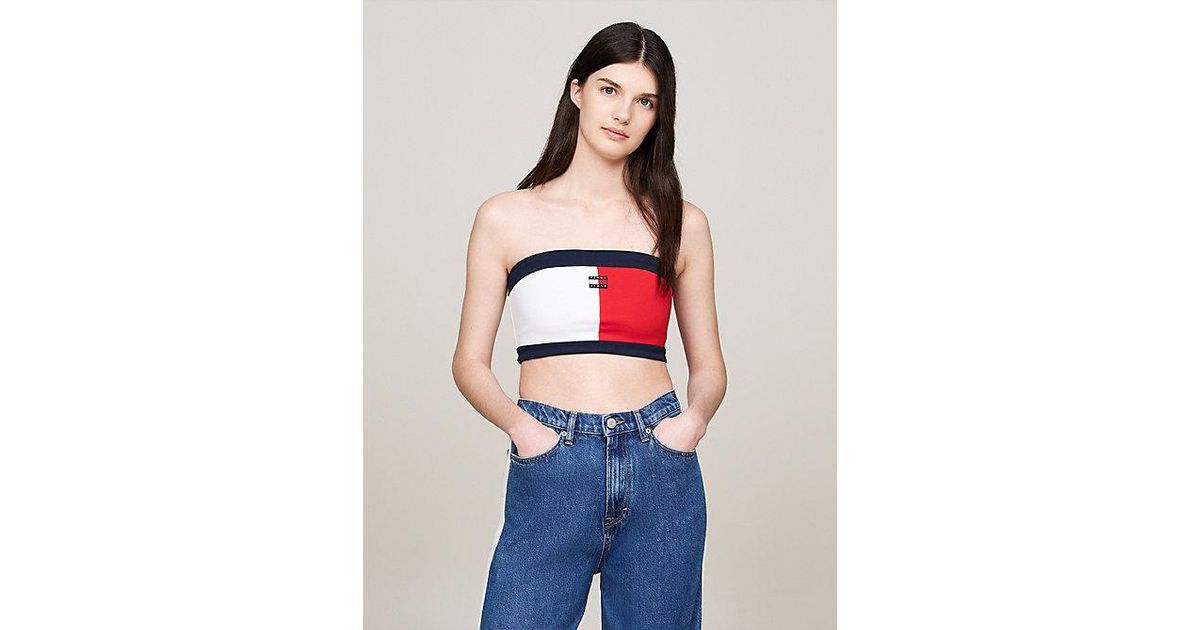 Tommy Hilfiger Cropped Fit Tube Top Mit Badge in Blau Lyst DE