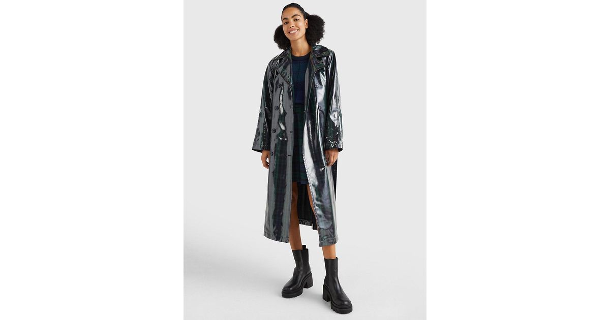 Tommy Hilfiger Laminated Black Watch Relaxed Trench Coat in Blue | Lyst UK