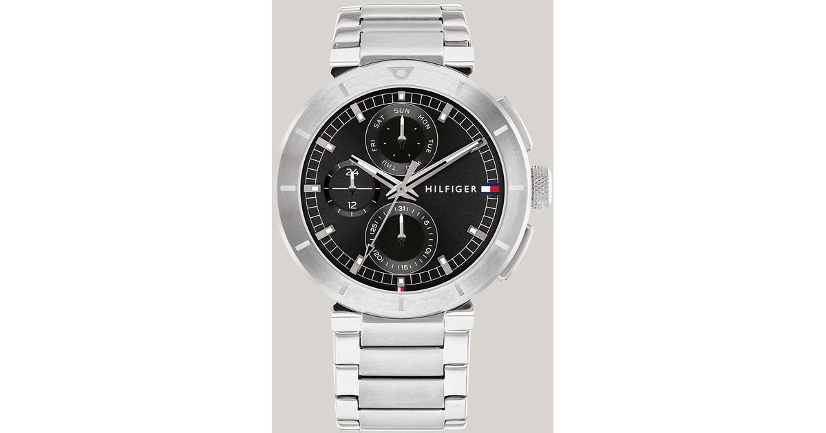 Tommy Hilfiger Black Dial Stainless Steel Chain-link Watch in Grey 