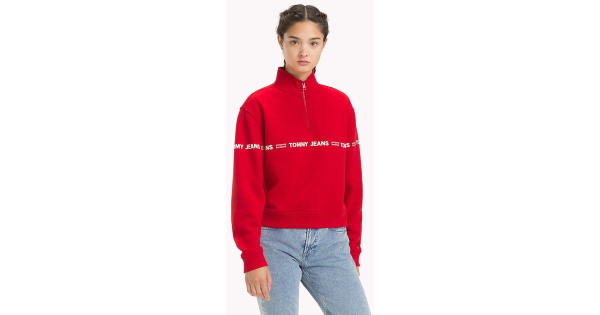 tommy jeans logo tape fleece sweatshirt