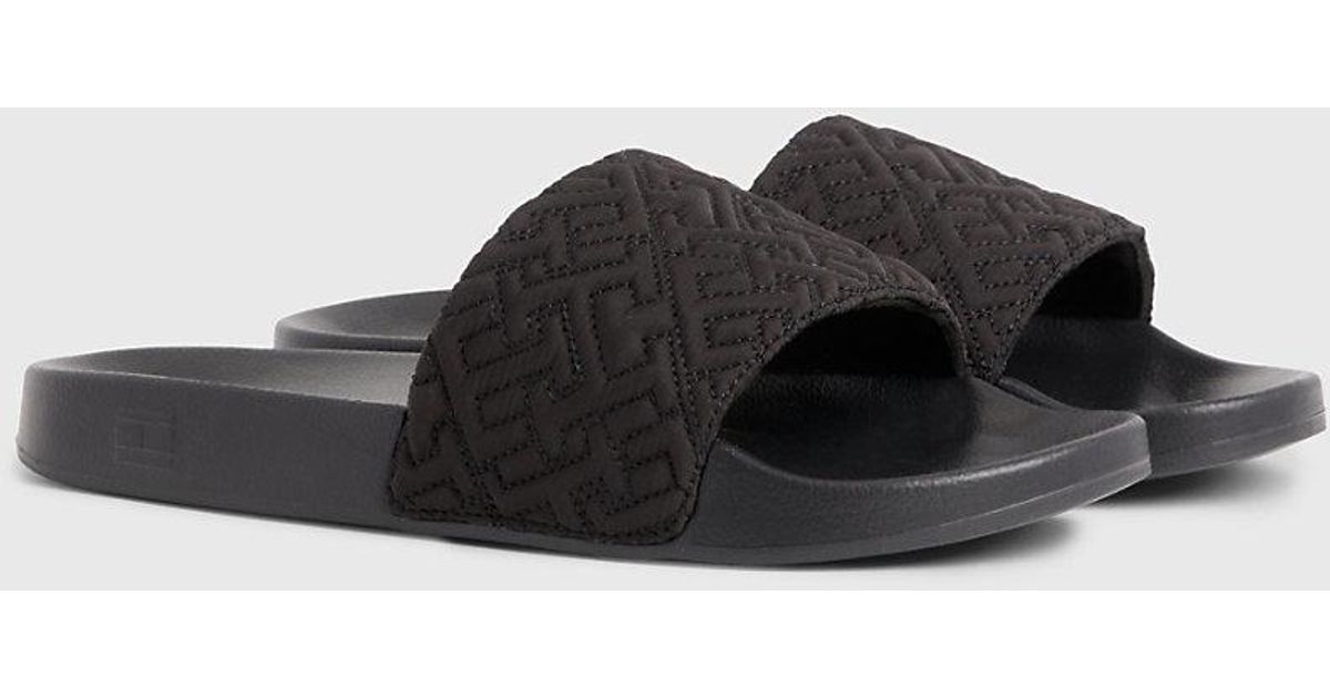 Tommy Hilfiger Elevated Quilted Monogram Pool Slides in Black Lyst UK