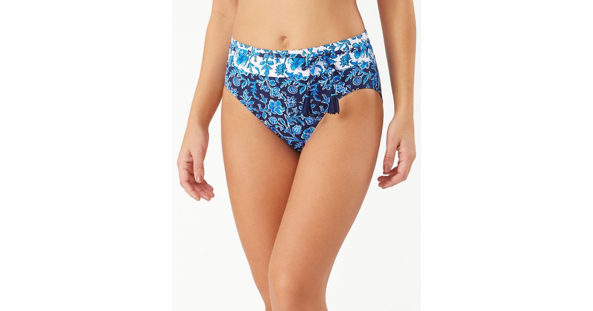 Tommy Bahama Woodblock Blossoms High-waist Belted Bikini Bottoms in Blue |  Lyst