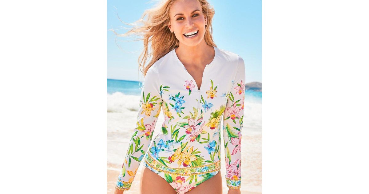 Tommy Bahama Orchid Garden Engineered Halfzip Rash Guard in Blue Lyst