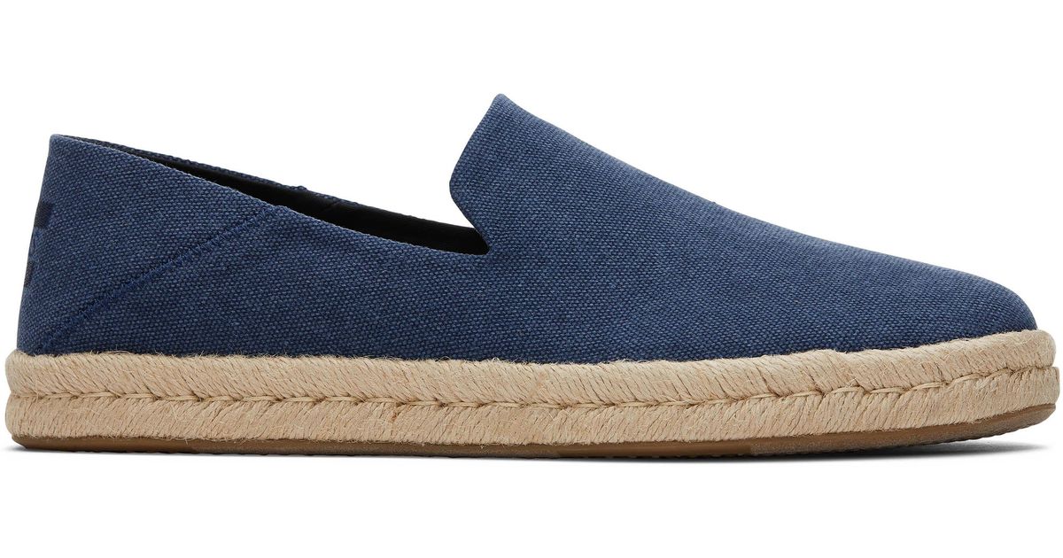 TOMS Navy Espadrille Rope Sole Recycled Cotton Canvas Slip On Shoe