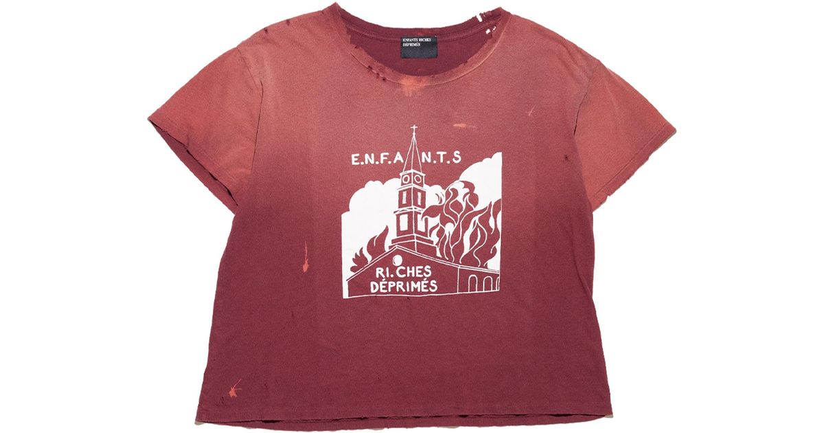 Tシャツ・カットソー ENFANTS RICHES DEPRIMES Burning Church cotton T-shirt with u ENFANTS RICHES DÉPRIMÉS - Burning Church T-Shirt — SUPERMRKT