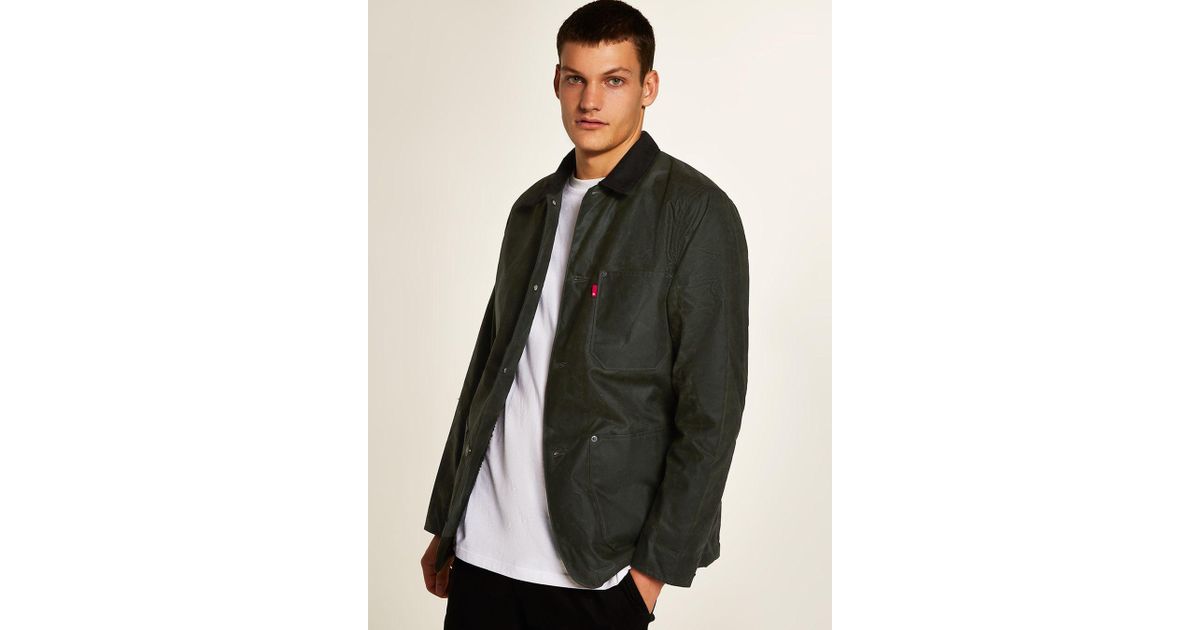 levi's green waxed cotton sherpa coat