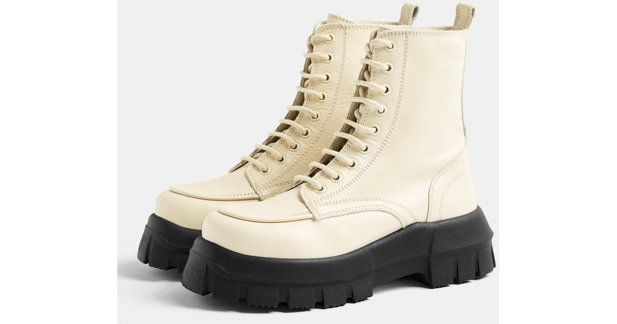 topshop apis chunky lace up boot in off white