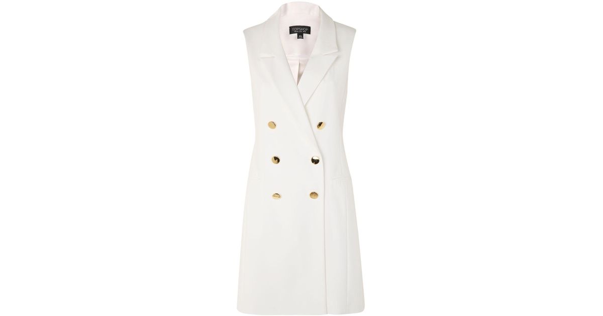 white sleeveless blazer dress