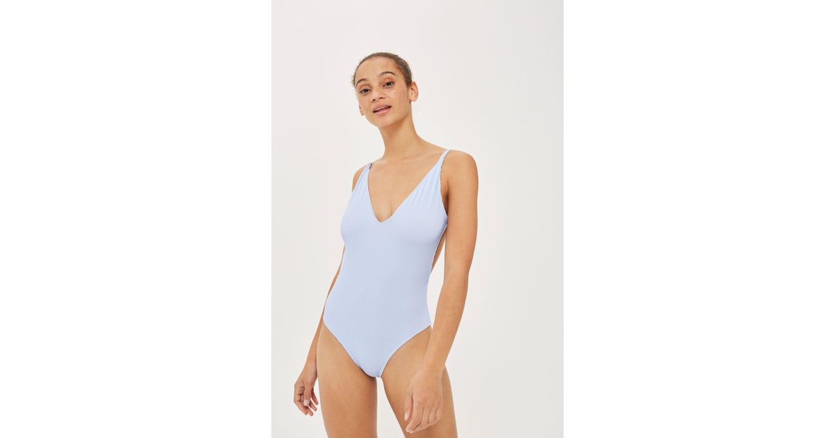blue ribbed swimsuit