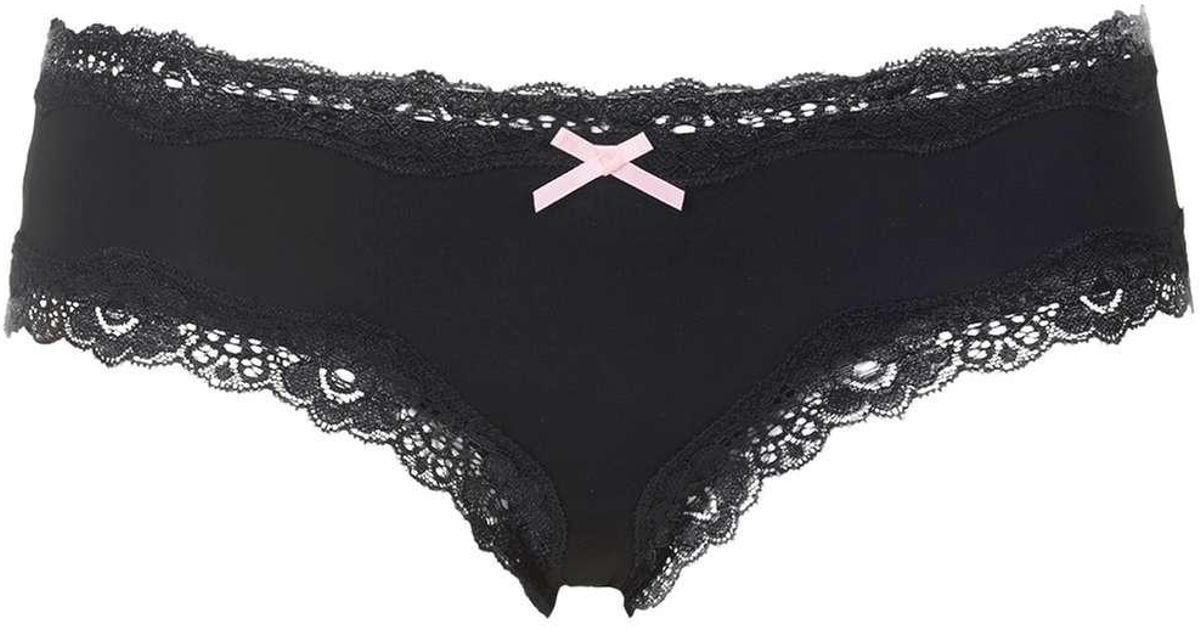 Microfibre Lace Trim Panties in Black Lyst