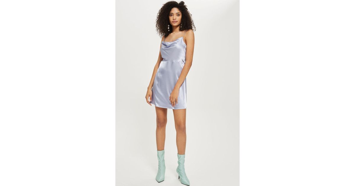 light blue cowl neck dress