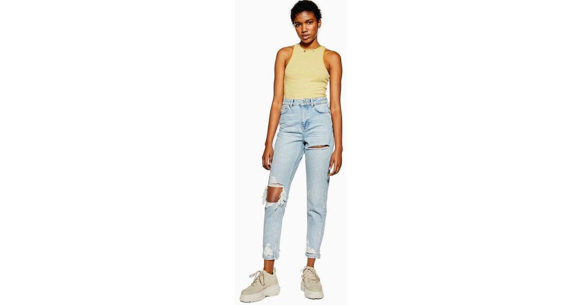 bleach stone rip mom tapered jeans