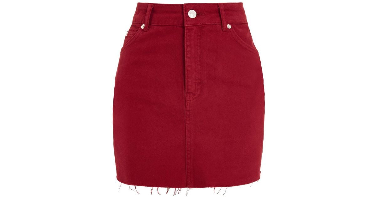 topshop red denim skirt