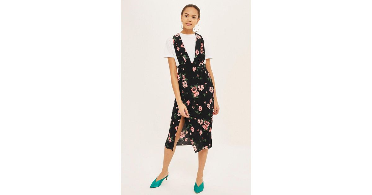black floral pinafore dress
