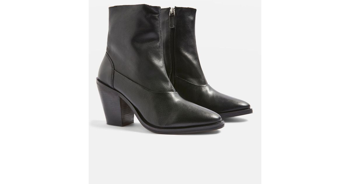 TOPSHOP Leather Ankle Boots in Black - Lyst