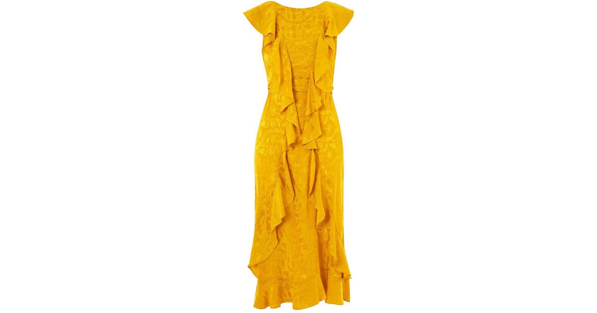 yellow ruffle midi dress