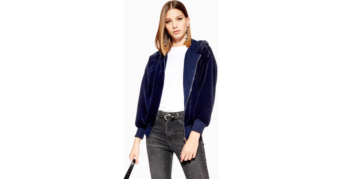 topshop faux fur zip hoodie