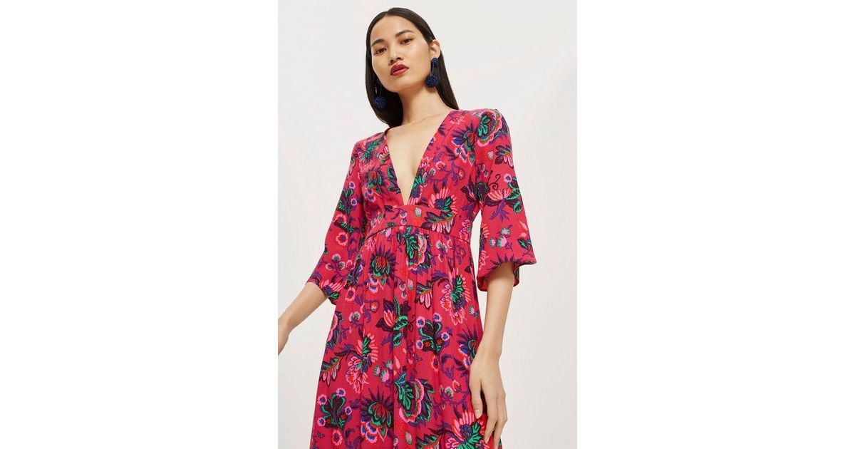 topshop red printed smock dress