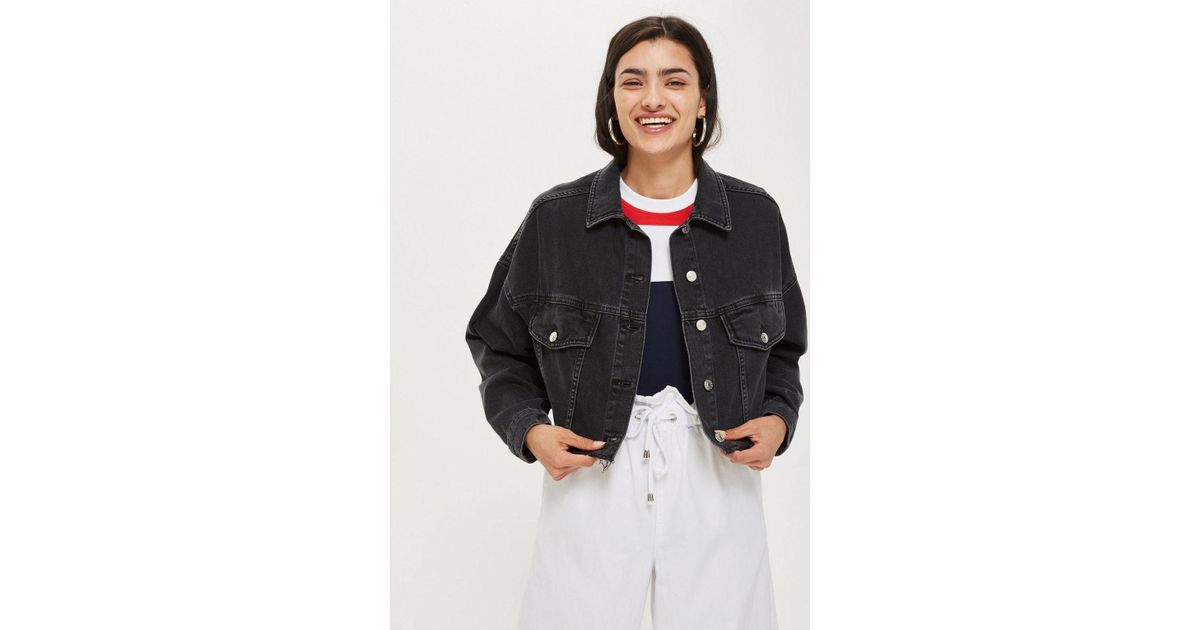 topshop cropped denim jacket black
