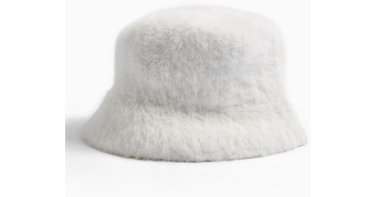 fluffy white bucket hat