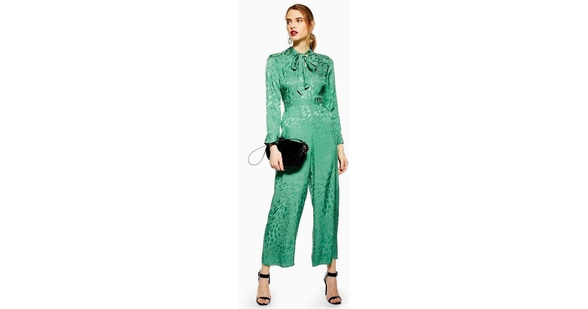topshop green jacquard jumpsuit