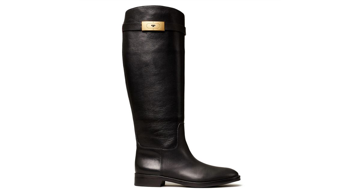 Tory Burch Leather T-hardware Riding Boot in Black - Lyst