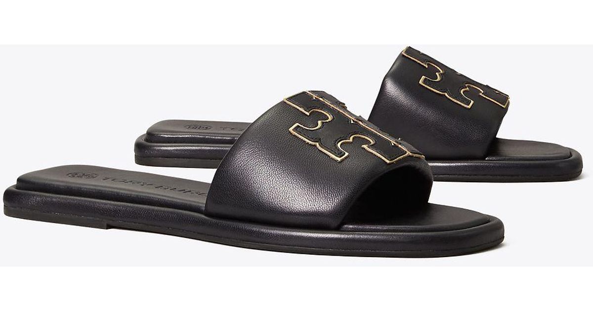 Tory Burch Leather Double T Sport Slide in Black Lyst