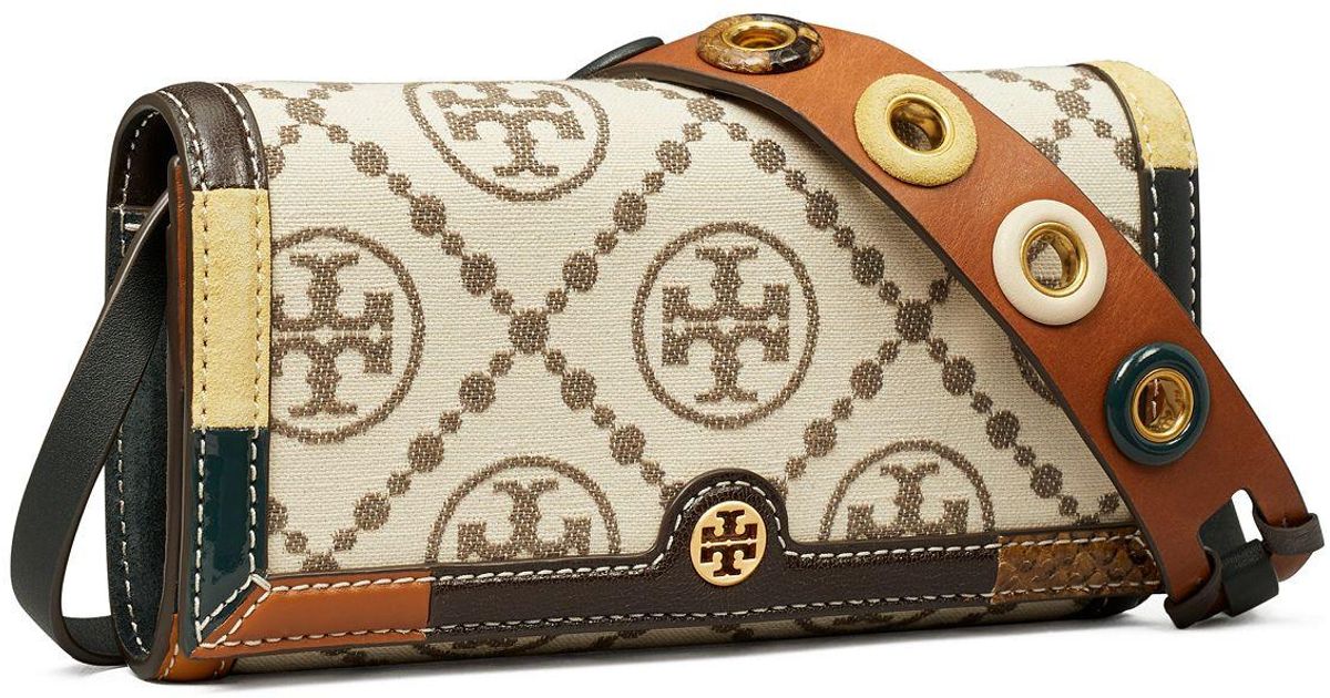 Tory Burch Leather T Monogram Grommet Wallet Crossbody in Ivory (White