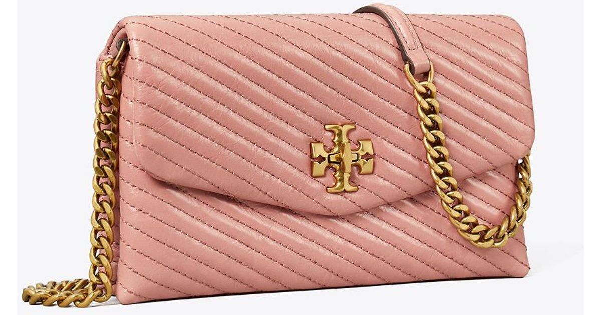 Tory Burch Kira Moto Quilt Chain Wallet in Pink | Lyst