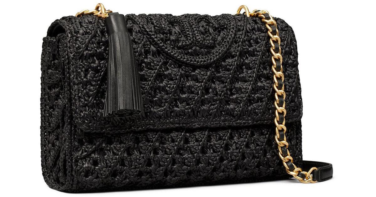 Tory Burch Fleming Raffia Convertible Shoulder Bag in Black Lyst Canada