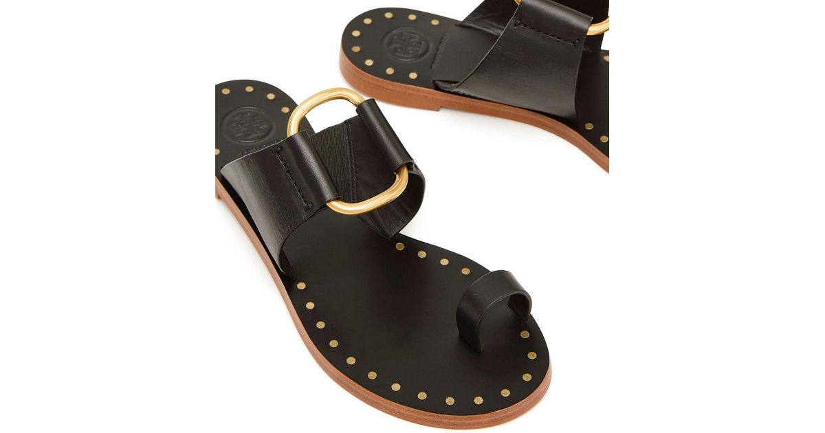 Tory Burch Ravello Studded Leather Ring Sandals in Black | Lyst Canada