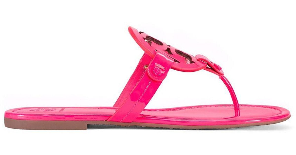 Tory Burch Miller Fluorescent Sandal, Patent Leather in Pink