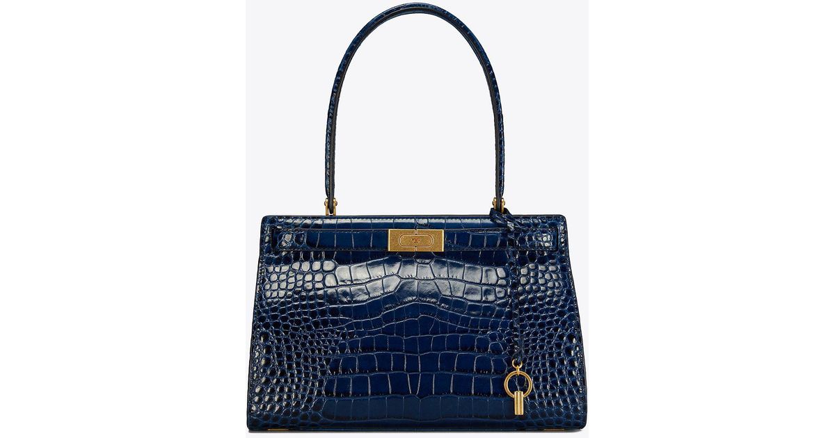 Tory Burch Lee Radziwill Embossed Small Satchel in Blue | Lyst